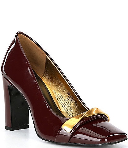 Donna Karan Sabina Patent Leather Square Toe Pumps