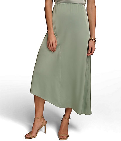 Donna Karan Satin Back Crepe Asymmetrical Flare Hem Skirt