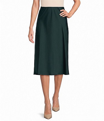Donna Karan Satin Charmeuse A-Line Midi Skirt