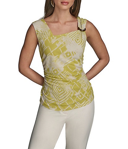 Donna Karan Scoop Neck Asymmetric Shoulder Ring Sleeveless Top