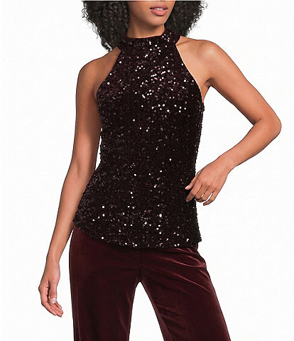 Donna Karan Sequin Sleeveless Halter Top