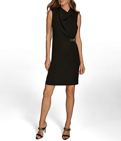 Donna Karan Silky Twill Cowl Neck Sleeveless Sheath Dress