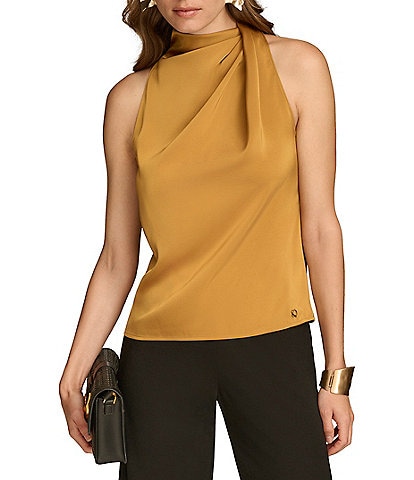 Donna Karan Sleeveless Asymmetrical Mock Neck Top