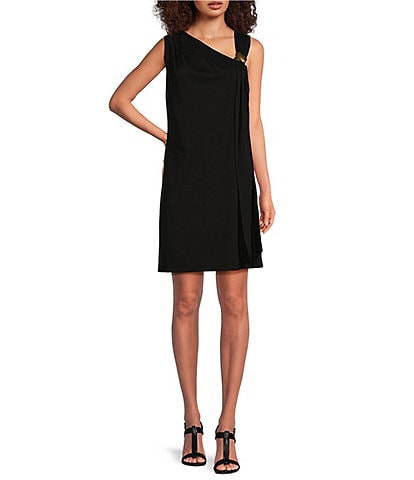 Donna Karan Sleeveless Asymmetrical V-Neck Front Draped Dress