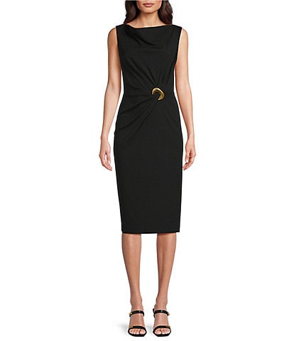 Donna Karan Sleeveless Boat Neck Scuba Crepe Sheath Dress