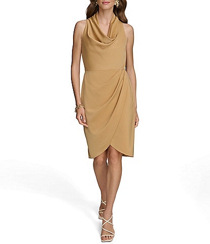 Donna Karan Sleeveless Cowl Neck Draped Skirt Dress