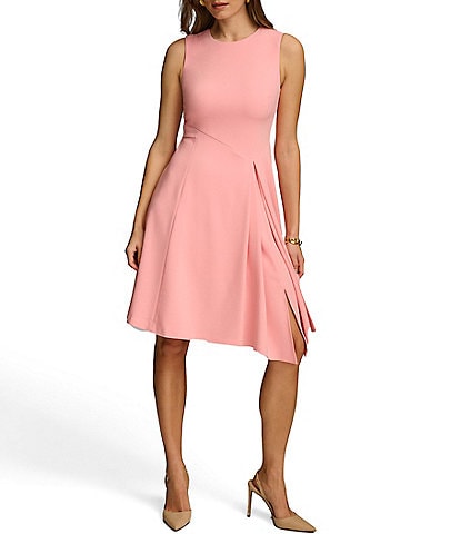Donna Karan Sleeveless Crew Neck Asymmetrical Hem Skirt Dress