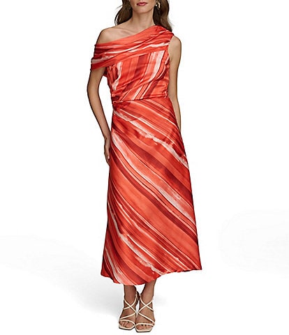 Donna Karan Sleeveless One Shoulder Neck Printed Midi Dress