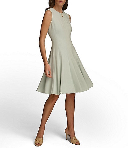 Donna Karan Sleeveless Zipper Neck Pleated Skirt Fit and Flare Dress