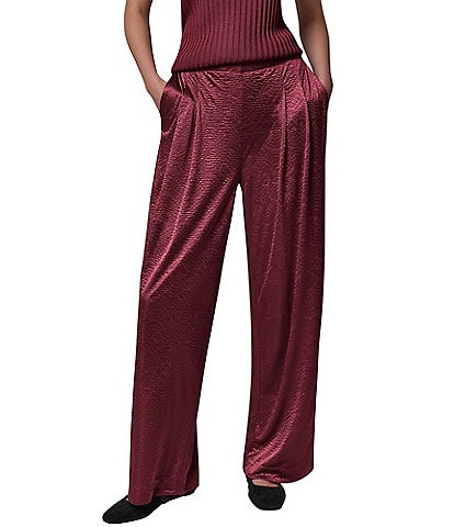 Donna Karan Solid Crinkle Knit Pleated Waist Wide Leg Pull-On Pants