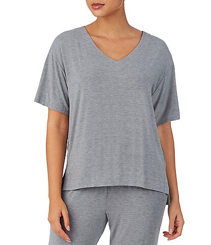 Donna Karan Solid Micro Jersey Short Sleeve V-Neck Coordinating Lounge Top