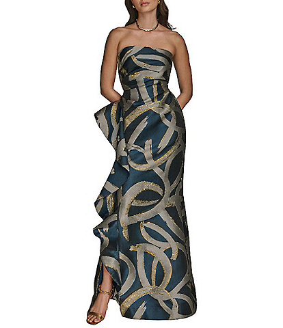 Donna Karan Strapless Abstract Print Jacquard Dress