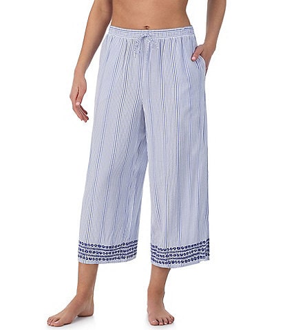Donna Karan Striped Seersucker Coordinating Cropped Sleep Pants