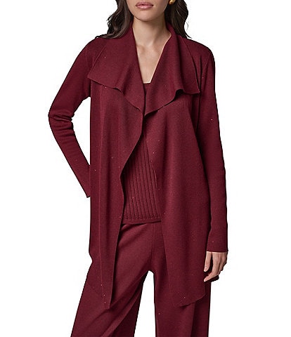 Donna Karan Sweater Banded Collar Long Sleeve Front Wrap Open Front Cardigan