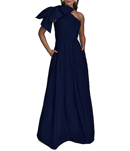 Donna Karan Taffeta Bow One Shoulder Sleeveless Ballgown