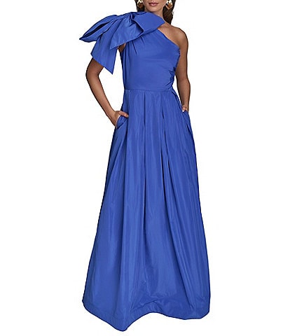 Donna Karan Taffeta Bow One Shoulder Sleeveless Ballgown