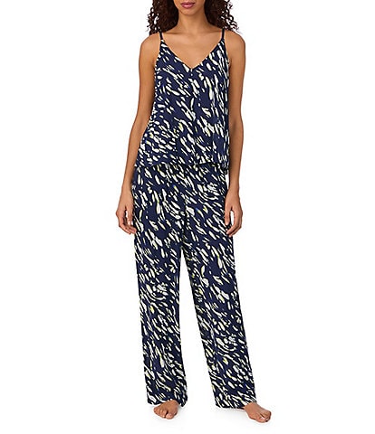 Donna Karan Textured Ink Print Sleeveless V-Neck Woven Pajama Set