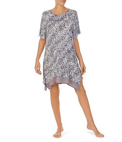 Donna Karan Textured Knit Round Neck Short Sleeve Lounge Dress