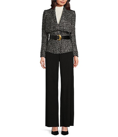 Donna Karan Tweed Wide Lapel Belted Jacket & Flat Front Wide Leg Pants