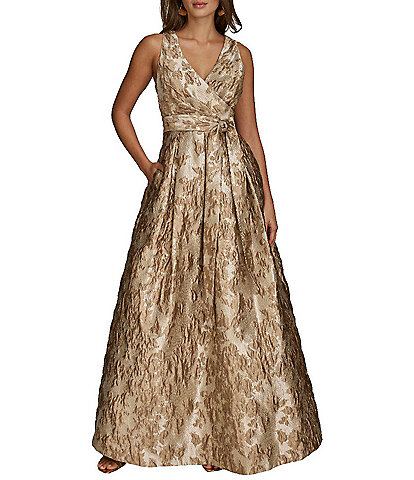 Donna Karan V-Neck Novelty Brocade Ball Gown