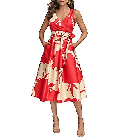 Donna Karan V-Neck Sleeveless Abstract Floral Print Dress