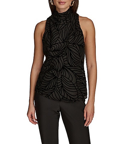 Donna Karan Velvet Burnout Halter Neck Sleeveless Blouse