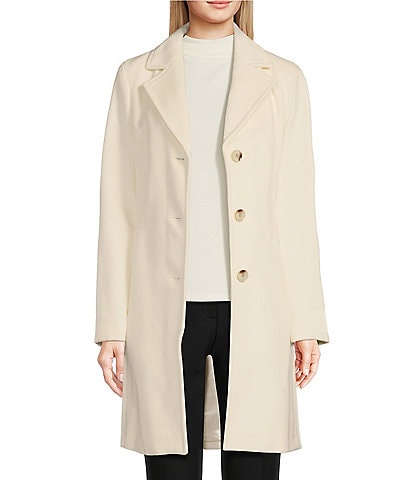 Donna Karan Wool Blend Notch Collar Button Front Single Breasted Reefer Coat