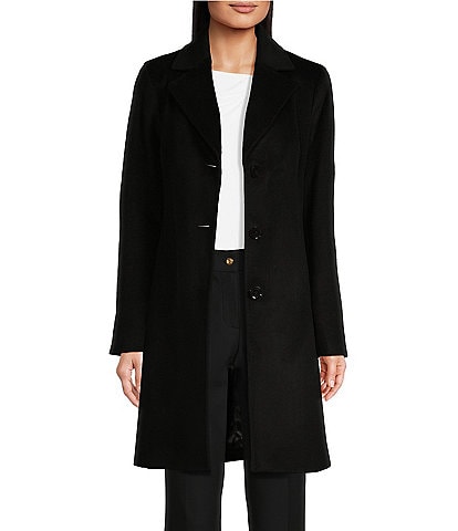 Donna Karan Wool Blend Notch Collar Button Front Single Breasted Reefer Coat