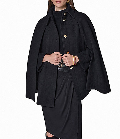 Donna Karan Wool Blend Point Collar Button Front Cape Coat