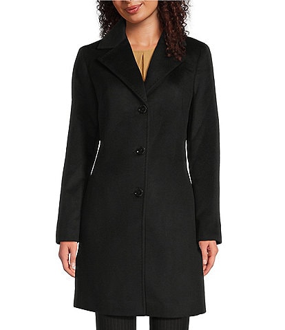 Donna Karan Wool Cashmere Blend Notch Collar Button Front Reefer Coat