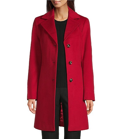 Donna Karan Wool Cashmere Blend Notch Collar Button Front Reefer Coat