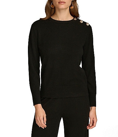 Donna Karan Wool Gold Hardware Crew Neck Long Sleeve Sweater