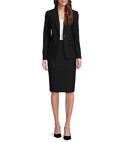 Donna Karan Woven Notch Lapel Long Sleeve Button Front Blazer & Coordinating Ponte Pencil Skirt