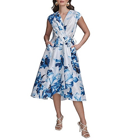 Donna Karan Wrap Front V-Neck A-Line Midi Dress