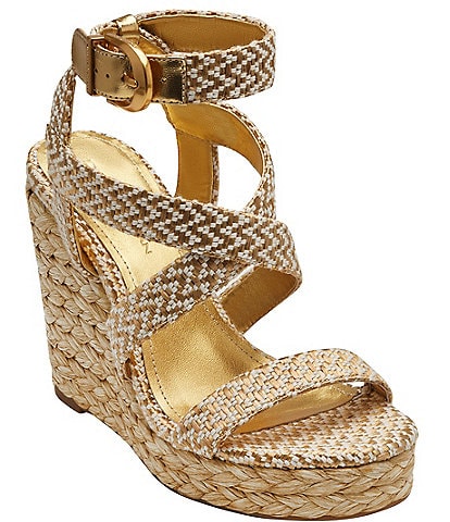 Donna Karan Yoseline Raffia Espadrille Wedge Sandals