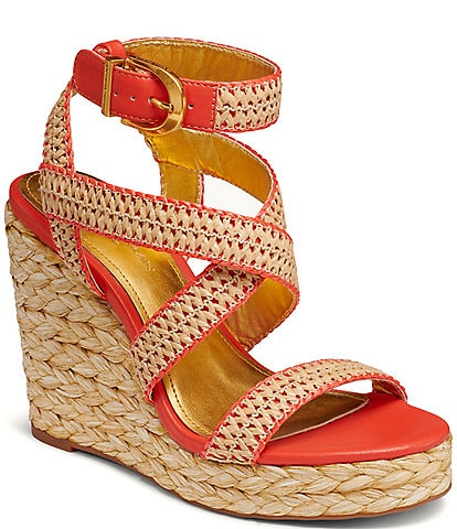 Donna Karan Yoseline Raffia Espadrille Wedge Sandals