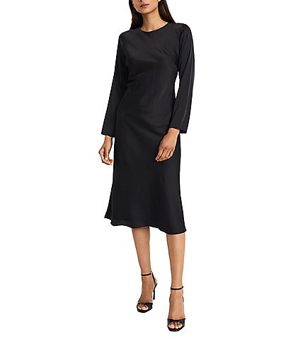 Donna Morgan Crew Neck 3/4 Sleeve Light Charmeuse Keyhole Back Midi Dress