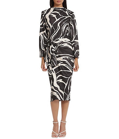 Donna Morgan Stretch Geometric Printed Charmeuse Collared Neckline