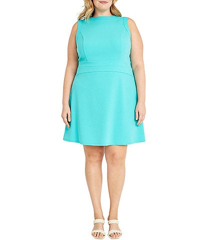 Donna Morgan Plus Size Sleeveless Crew Neck Fit and Flare Dress
