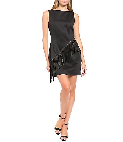 Donna Morgan Sleeveless Fringe Mini Dress