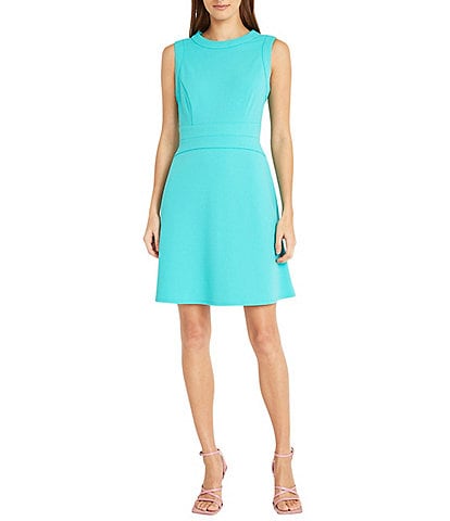 Donna Morgan Stretch Crepe Round Neckline Sleeveless Fit and Flare Mini Dress