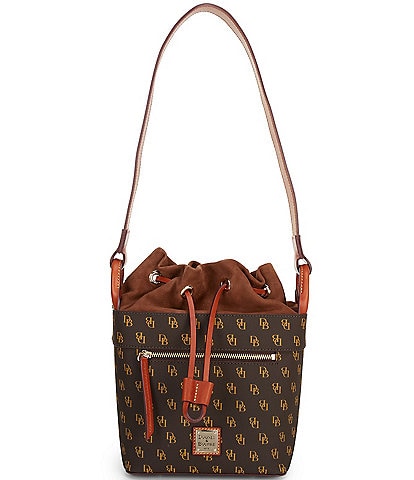 Dooney & Bourke Drawstring Leather Mini Monogram Print Shoulder Bag