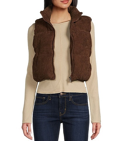 Double Zero Corduroy Zip Up Crop Puffer Vest