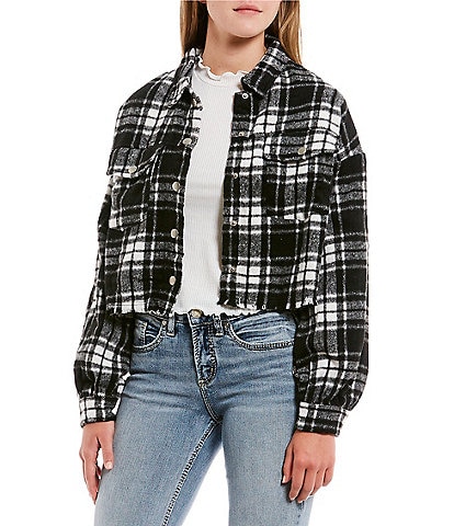 Double Zero Cropped Buffalo Check Plaid Shacket