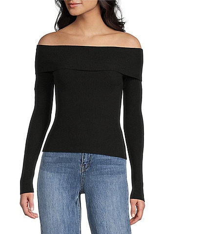 Double Zero Cropped Ribbed Knit Off-The-Shoulder Long Sleeve Top