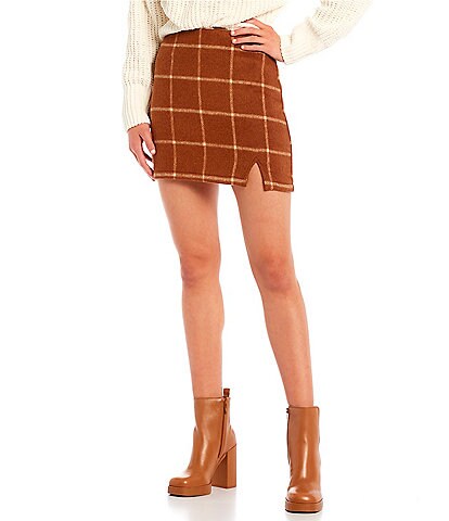 Double Zero High Rise Plaid Notched Skirt