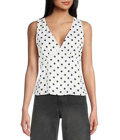 Double Zero Satin Polka Dot V-Neck Top