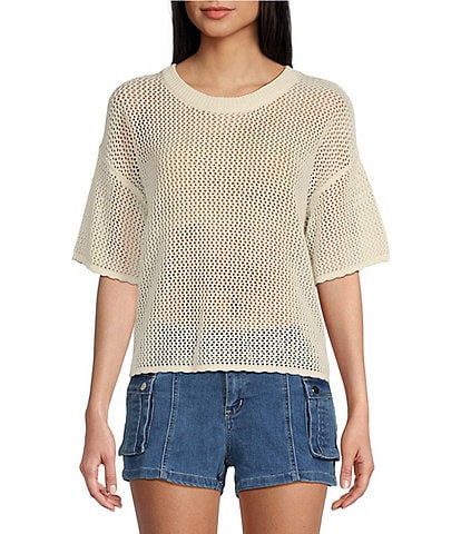 Double Zero Short Sleeve Open Knit Top