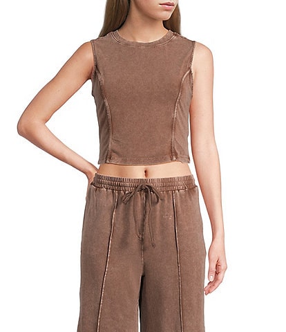 Double Zero Sleeveless Crop Seamed Top