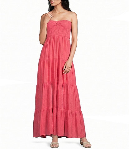 Double Zero Strapless Smocked Tiered Maxi Dress